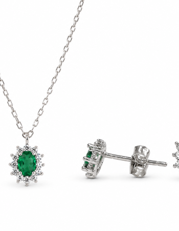 Σετ Κολιέ & Σκουλαρίκια Emerald Style με Πράσινο Ζιργκόν από Ασήμι 925