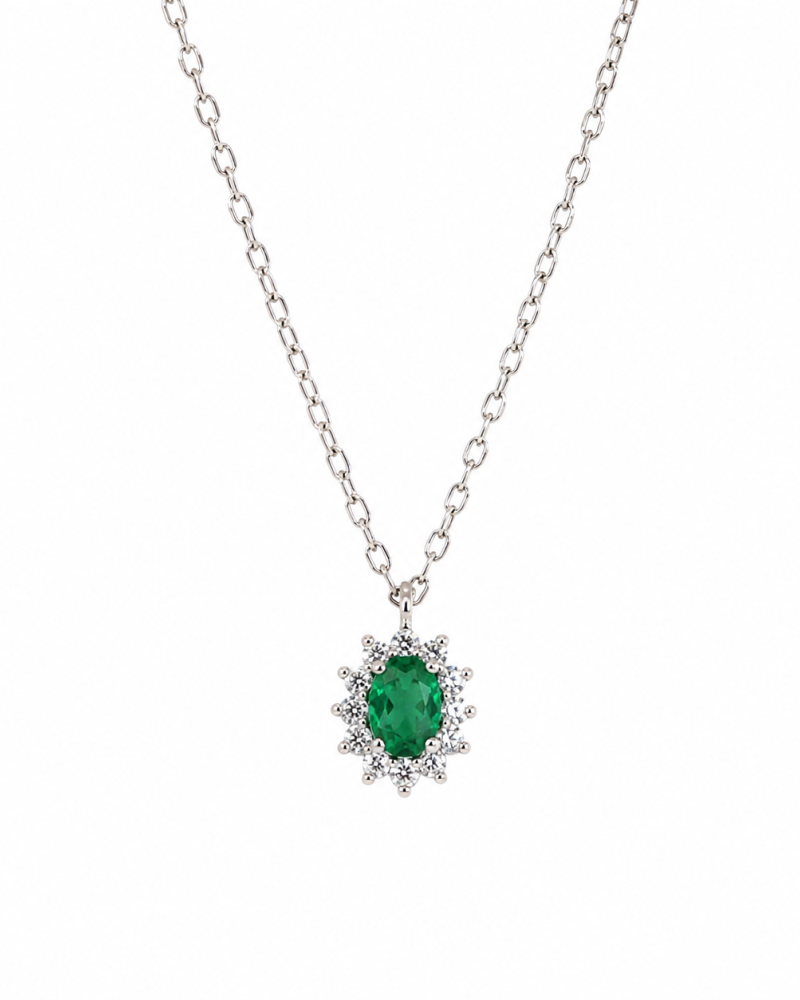 Σετ Κολιέ & Σκουλαρίκια Emerald Style με Πράσινο Ζιργκόν από Ασήμι 925
