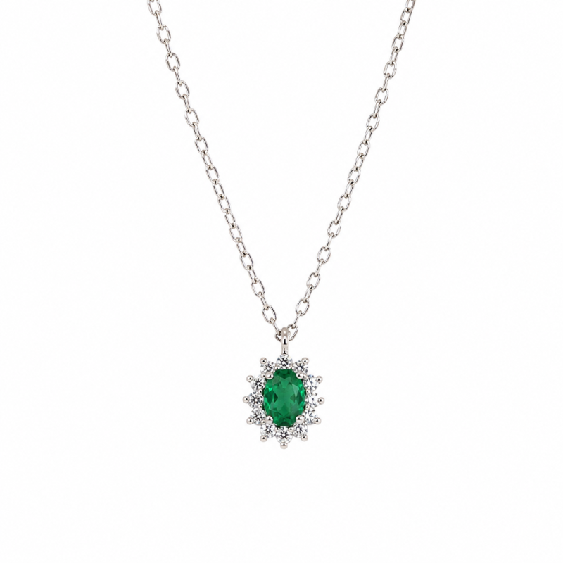 Σετ Κολιέ & Σκουλαρίκια Emerald Style με Πράσινο Ζιργκόν από Ασήμι 925