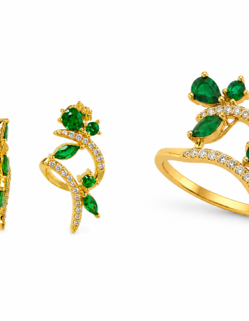Σετ Δαχτυλίδι & Σκουλαρίκια Emerald Leaves με Πράσινο Ζιργκόν από Ασήμι 925