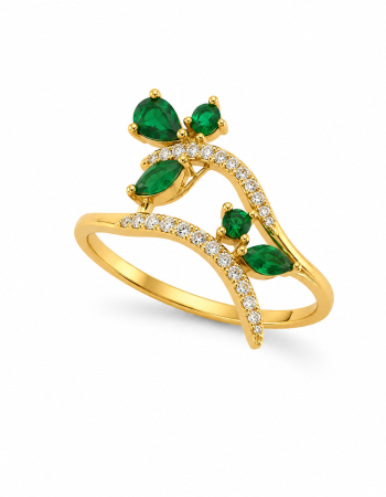 Σετ Δαχτυλίδι & Σκουλαρίκια Emerald Leaves με Πράσινο Ζιργκόν από Ασήμι 925