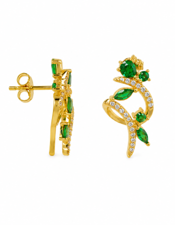 Σετ Δαχτυλίδι & Σκουλαρίκια Emerald Leaves με Πράσινο Ζιργκόν από Ασήμι 925