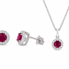 Σετ Κολιέ & Σκουλαρίκια Ruby Halo από Ασήμι 925 με Ροζ Ζιργκόν