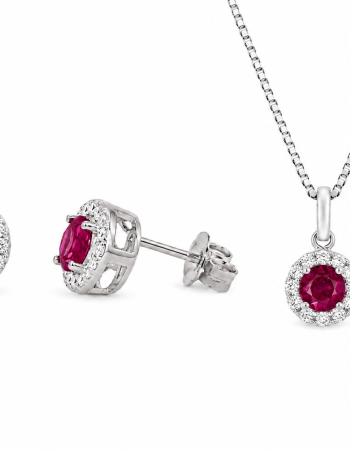 Σετ Κολιέ & Σκουλαρίκια Ruby Halo από Ασήμι 925 με Ροζ Ζιργκόν
