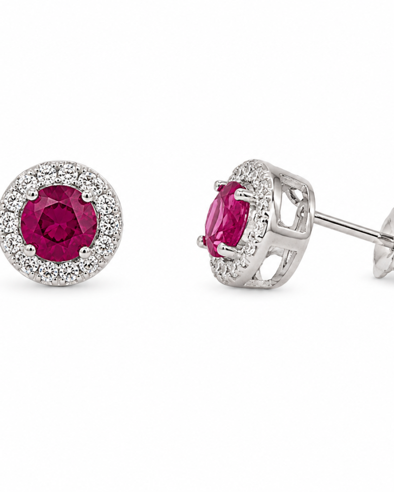 Σετ Κολιέ & Σκουλαρίκια Ruby Halo από Ασήμι 925 με Ροζ Ζιργκόν