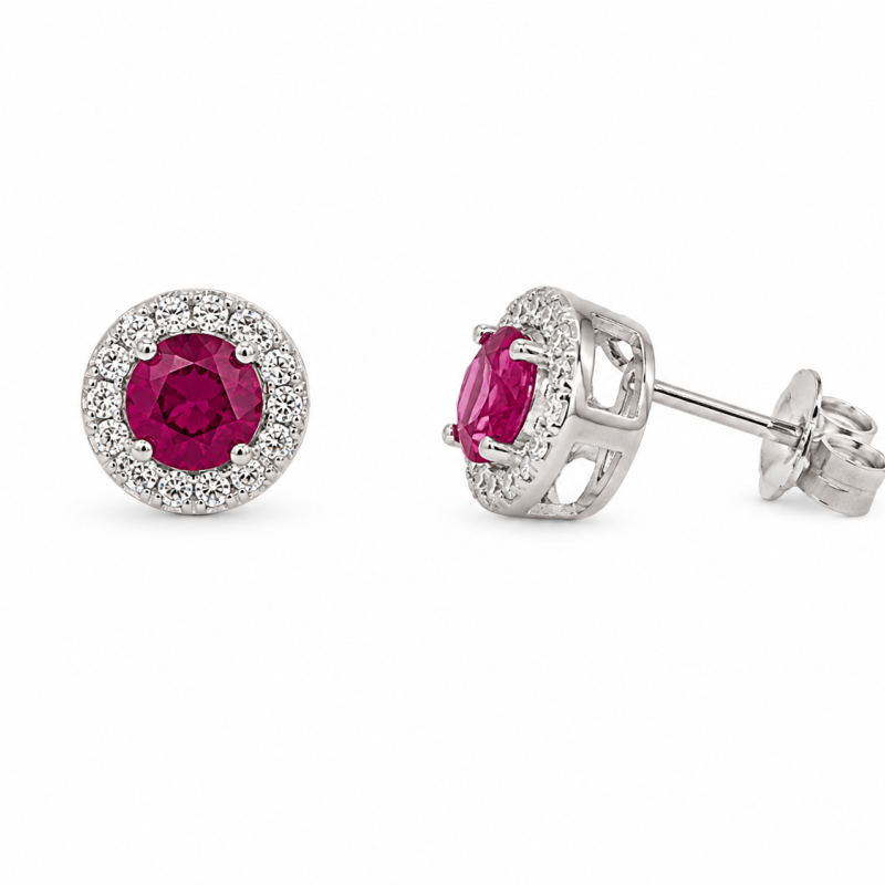 Σετ Κολιέ & Σκουλαρίκια Ruby Halo από Ασήμι 925 με Ροζ Ζιργκόν