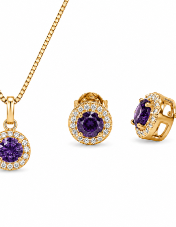 Σετ Κολιέ & Σκουλαρίκια Amethyst Halo από Ασήμι 925 Επιχρυσωμένο