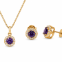 Σετ Κολιέ & Σκουλαρίκια Amethyst Halo από Ασήμι 925 Επιχρυσωμένο