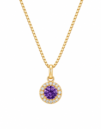 Σετ Κολιέ & Σκουλαρίκια Amethyst Halo από Ασήμι 925 Επιχρυσωμένο