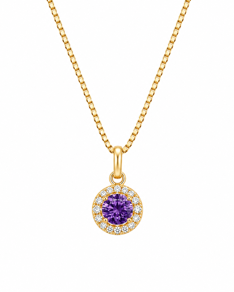 Σετ Κολιέ & Σκουλαρίκια Amethyst Halo από Ασήμι 925 Επιχρυσωμένο