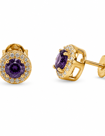 Σετ Κολιέ & Σκουλαρίκια Amethyst Halo από Ασήμι 925 Επιχρυσωμένο