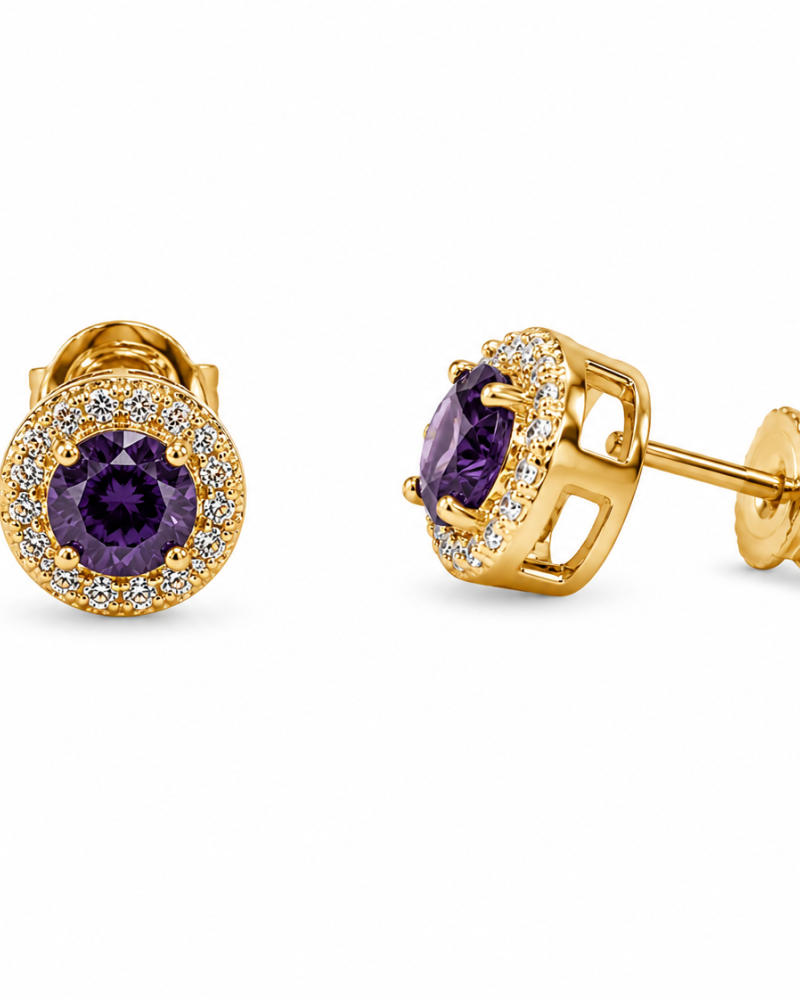 Σετ Κολιέ & Σκουλαρίκια Amethyst Halo από Ασήμι 925 Επιχρυσωμένο