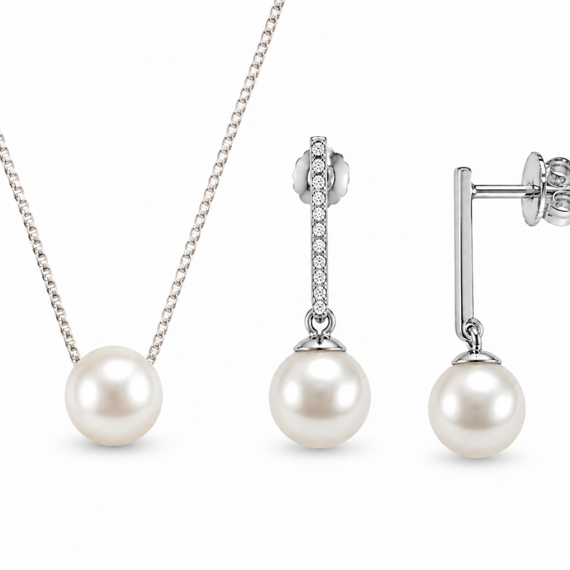Σετ Κολιέ & Σκουλαρίκια Pearl Elegance από Ασήμι 925 Επιπλατινωμένο