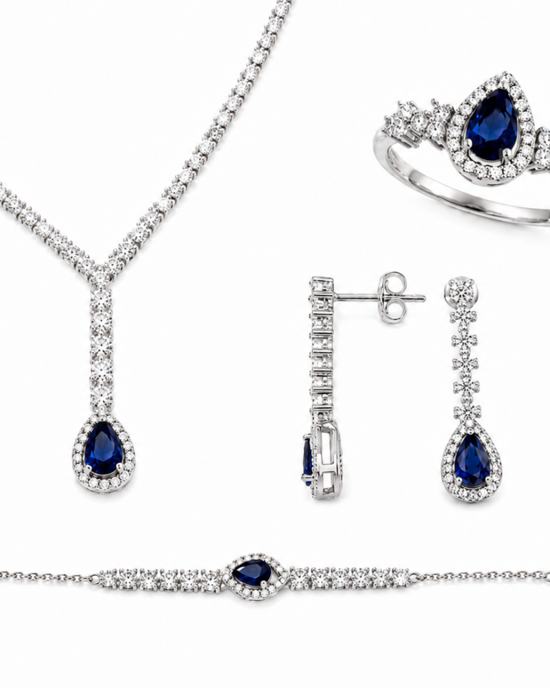 Royal Sapphire Set από Ασήμι 925 Επιπλατινωμένο