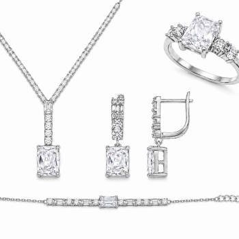 Luxury Princess Σετ από Επιπλατινωμένο Ασήμι 925 με Λευκά Ζιργκόν
