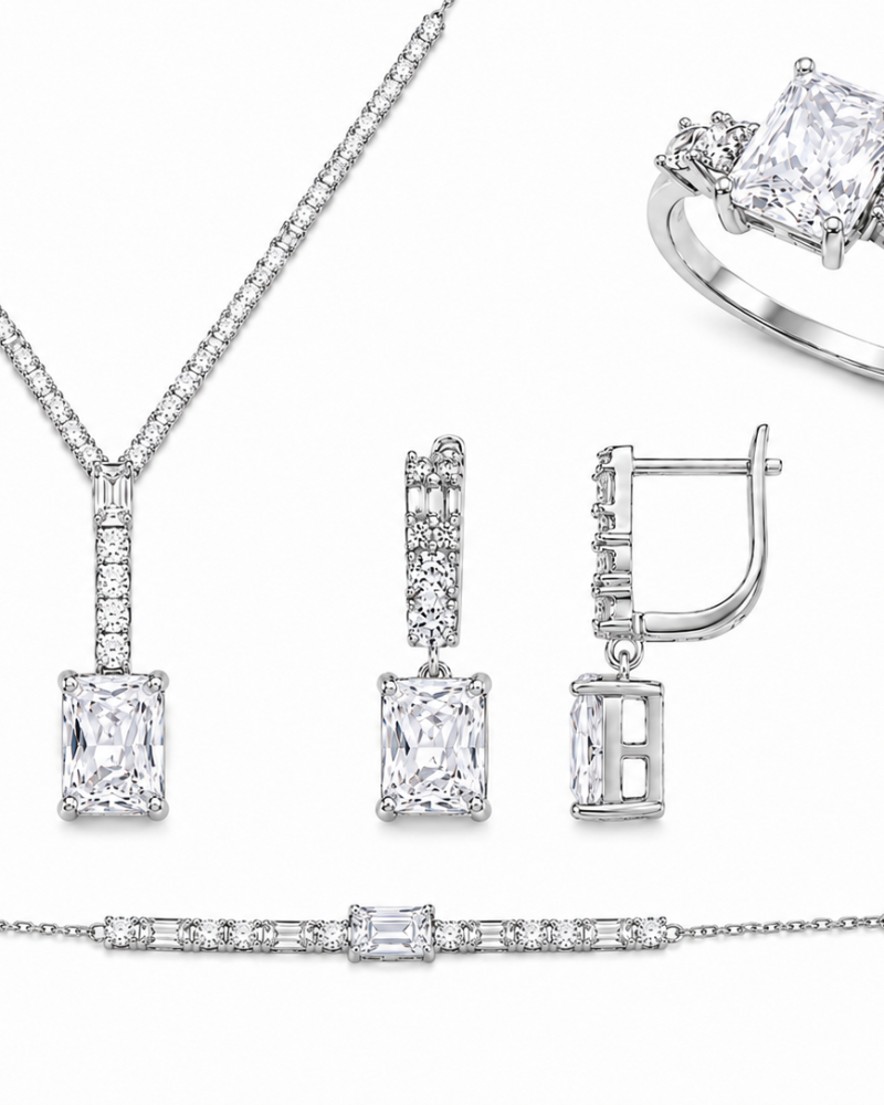 Luxury Princess Σετ από Επιπλατινωμένο Ασήμι 925 με Λευκά Ζιργκόν