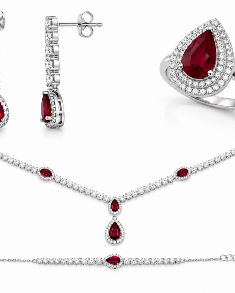 Royal Ruby Drop Set από Επιπλατινωμένο Ασήμι 925