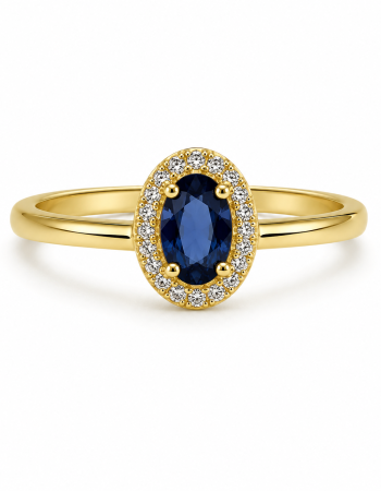 Δαχτυλίδι Sapphire Halo με Ζιργκόν Επιχρυσωμένο Ασήμι 925