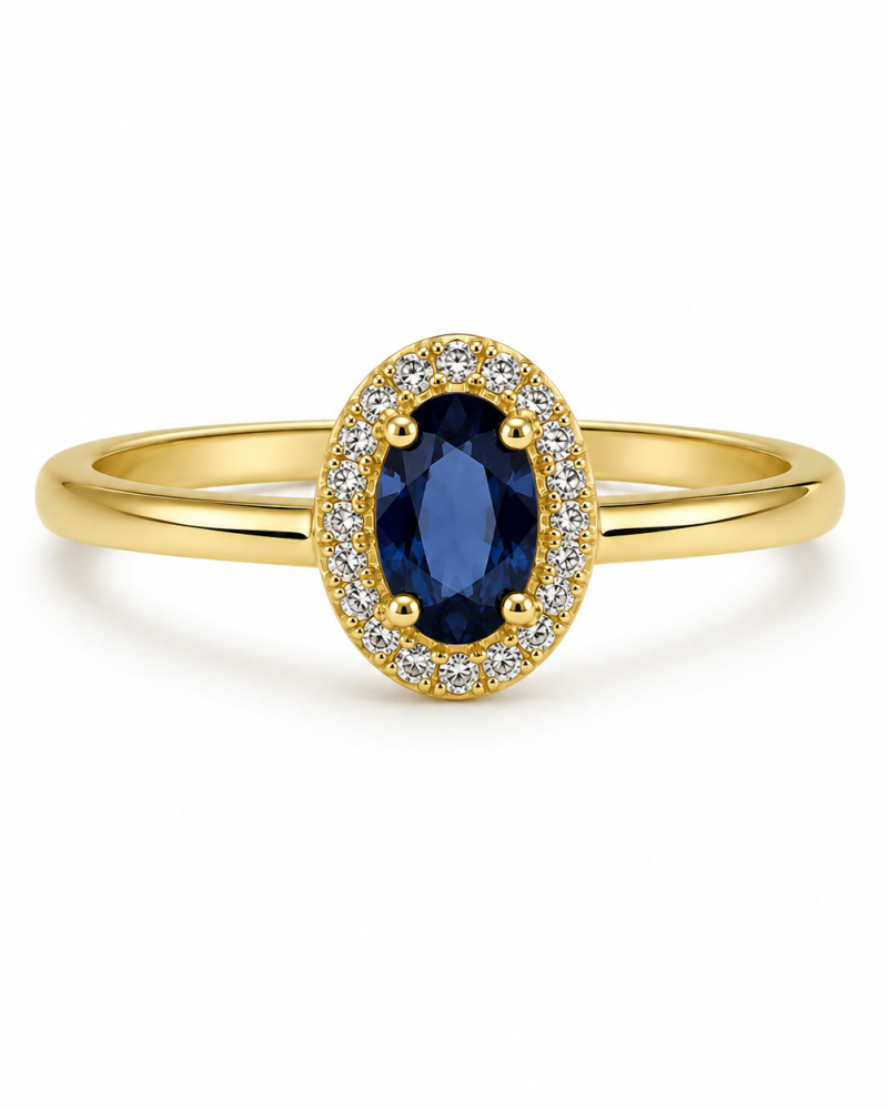 Δαχτυλίδι Sapphire Halo με Ζιργκόν Επιχρυσωμένο Ασήμι 925