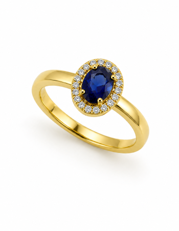 Δαχτυλίδι Sapphire Halo με Ζιργκόν Επιχρυσωμένο Ασήμι 925