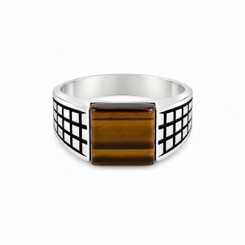 Ανδρικό Δαχτυλίδι με Καφέ Πέτρα Tiger Eye