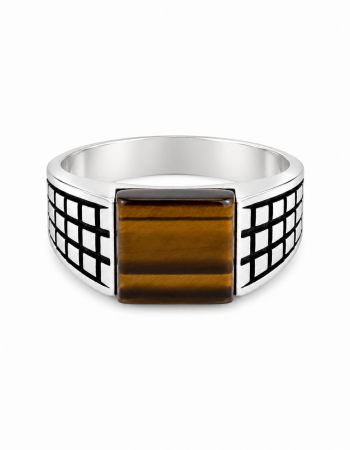 Ανδρικό Δαχτυλίδι με Καφέ Πέτρα Tiger Eye