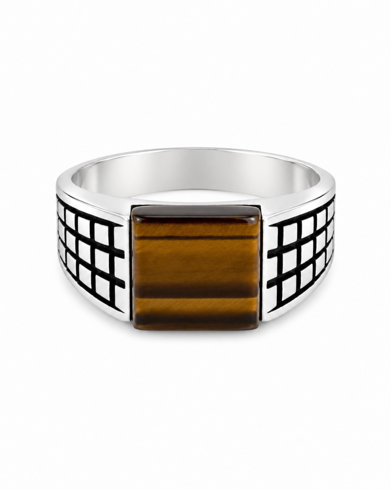 Ανδρικό Δαχτυλίδι με Καφέ Πέτρα Tiger Eye