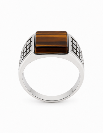 Ανδρικό Δαχτυλίδι με Καφέ Πέτρα Tiger Eye