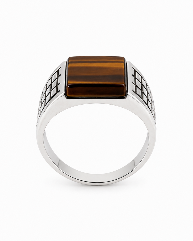 Ανδρικό Δαχτυλίδι με Καφέ Πέτρα Tiger Eye