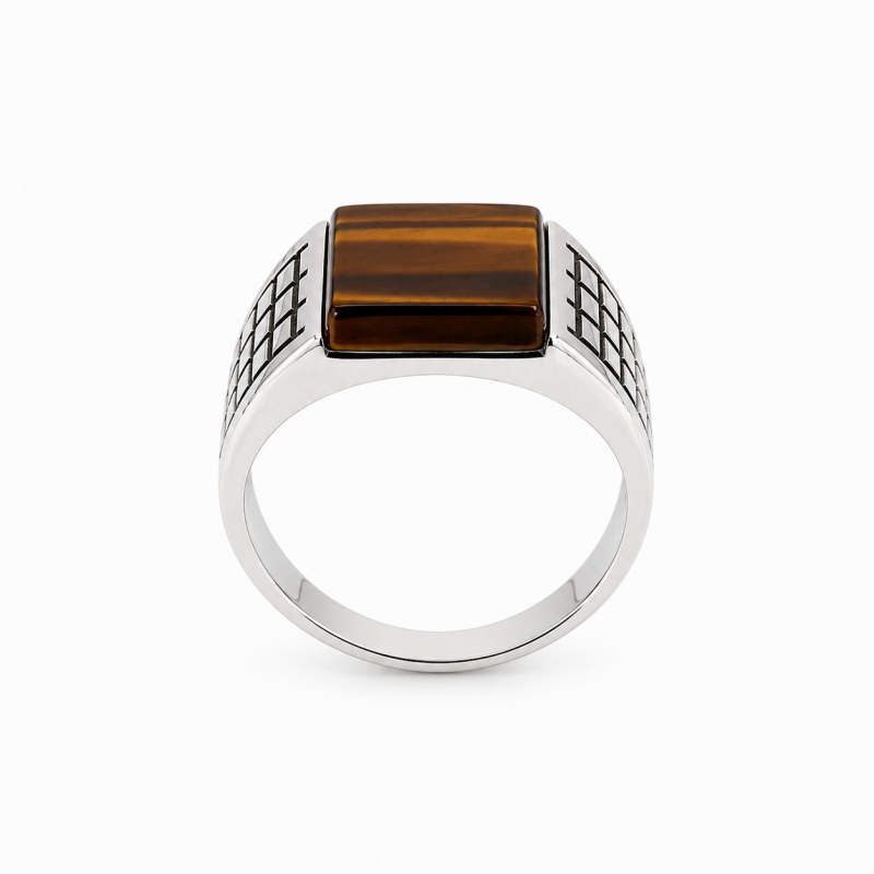 Ανδρικό Δαχτυλίδι με Καφέ Πέτρα Tiger Eye