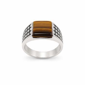 Ανδρικό Δαχτυλίδι με Καφέ Πέτρα Tiger Eye
