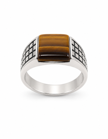 Ανδρικό Δαχτυλίδι με Καφέ Πέτρα Tiger Eye