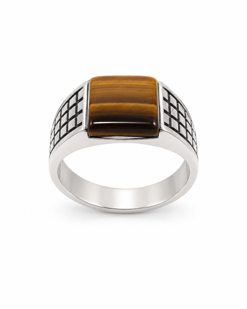 Ανδρικό Δαχτυλίδι με Καφέ Πέτρα Tiger Eye