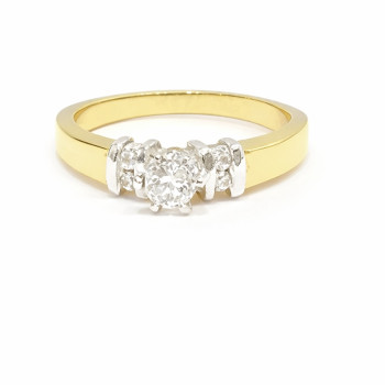 Ασημένιο Δίχρωμο Μονόπετρο Δαχτυλίδι 925 με Ζιργκόν Πέτρες