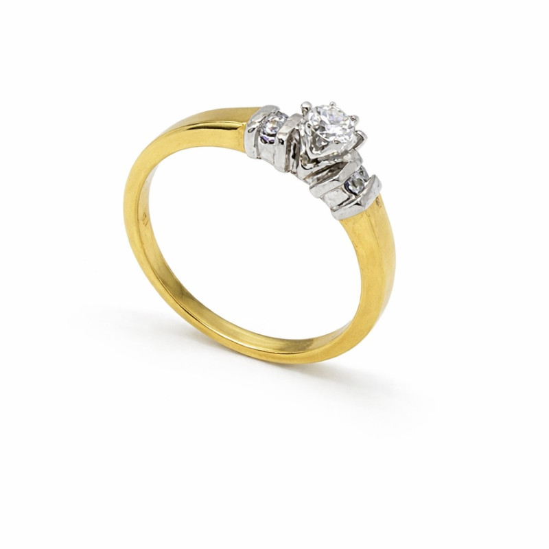 Ασημένιο Δίχρωμο Μονόπετρο Δαχτυλίδι 925 με Ζιργκόν Πέτρες