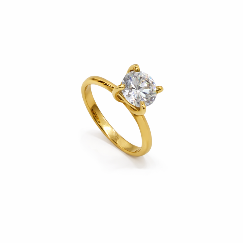 Ασημένιο Μονόπετρο Δαχτυλίδι 925 Επιχρυσωμένο με Πέτρα Ζιργκόν