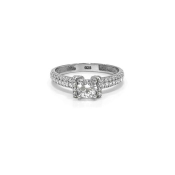 Ασημένιο Μονόπετρο Δαχτυλίδι 925 με Ζιργκόν Πέτρες