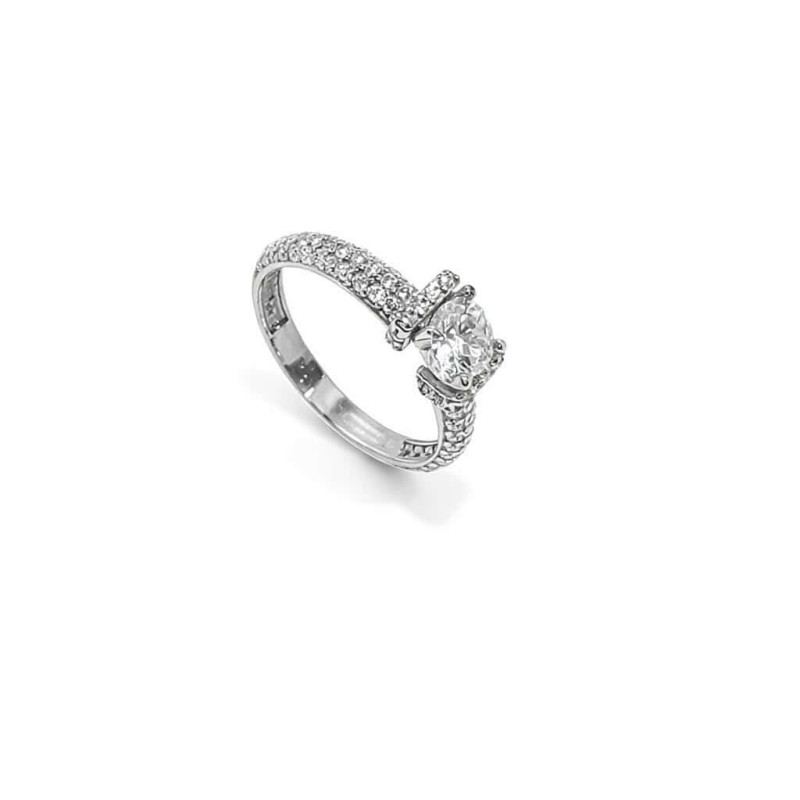 Ασημένιο Μονόπετρο Δαχτυλίδι 925 με Ζιργκόν Πέτρες