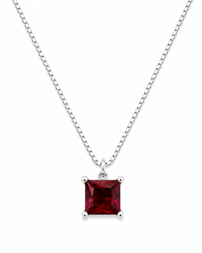 Ασημένιο Κρεμαστό 925 με Κόκκινο Ζιργκόν Princess Cut