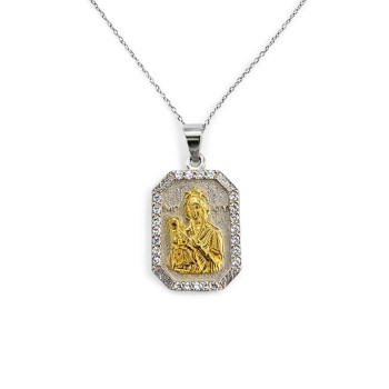 Ασημένιο Δίχρωμο Φυλαχτό 925 με Ζιργκόν – Παναγία και Χριστός