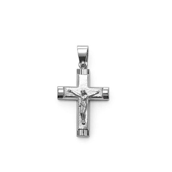 Ασημένιος Λευκός Σταυρός 925 με Εσταυρωμένο Χριστό & Ματ Πίσω Όψη