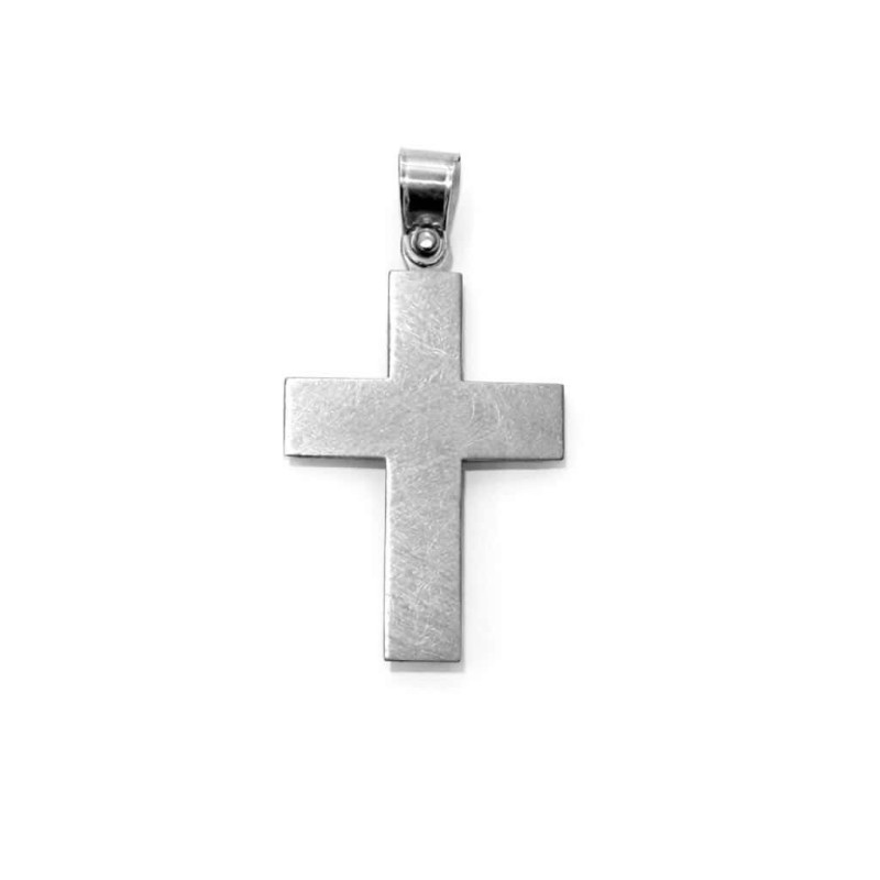 Ασημένιος Λευκός Σταυρός 925 με Εσταυρωμένο Χριστό & Ματ Πίσω Όψη