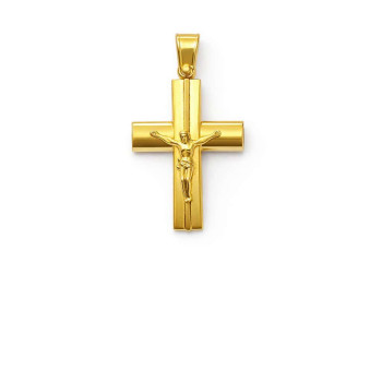 Ασημένιος Κίτρινος Σταυρός 925 με Εσταυρωμένο Χριστό & Ματ Πίσω Όψη