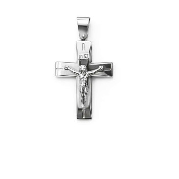 Ασημένιος Λευκός Σταυρός 925 Διπλής Όψης με Εσταυρωμένο Χριστό