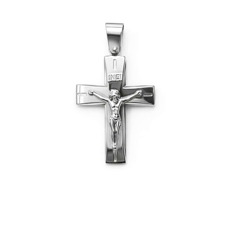 Ασημένιος Λευκός Σταυρός 925 Διπλής Όψης με Εσταυρωμένο Χριστό