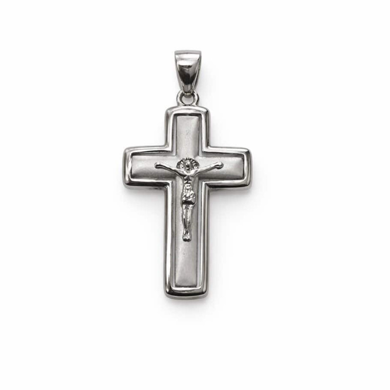Ασημένιος Λευκός Σταυρός 925 Διπλής Όψης με Εσταυρωμένο Χριστό